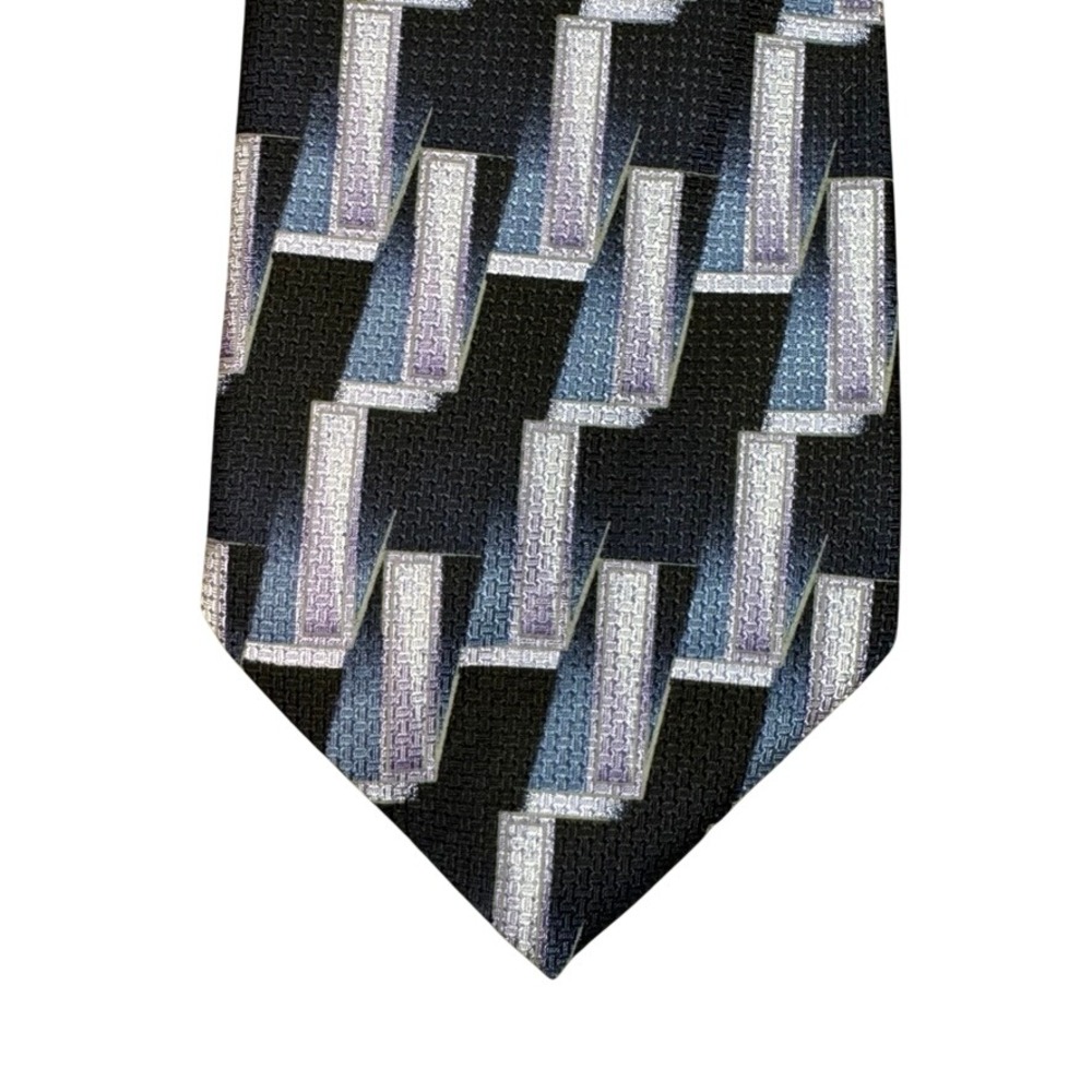 Carlos Devenezia Mens Silk Tie Blue Purple Geometric Abstract Hand Made 59 Inch